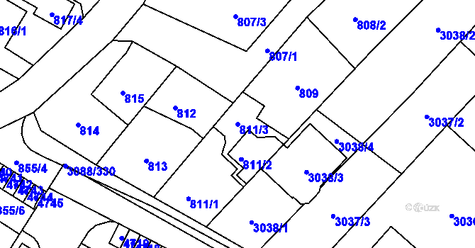Parcela st. 811/3 v KÚ Hlučín, Katastrální mapa