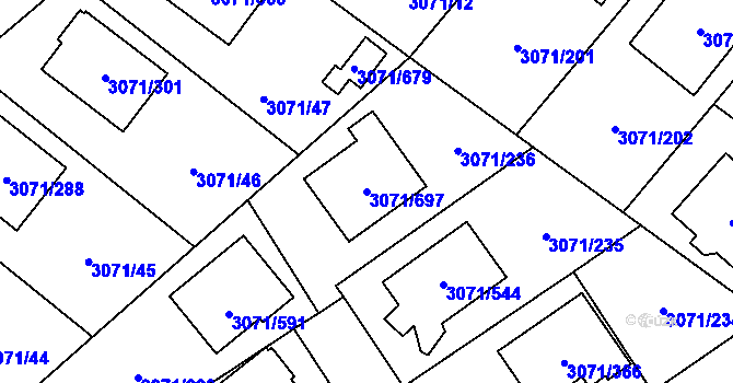 Parcela st. 3071/697 v KÚ Hlučín, Katastrální mapa