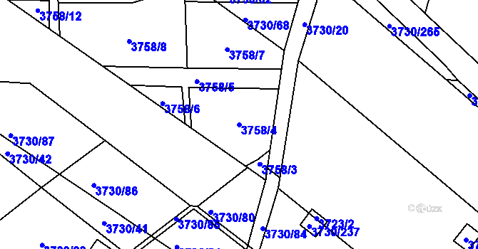 Parcela st. 3758/4 v KÚ Hlučín, Katastrální mapa