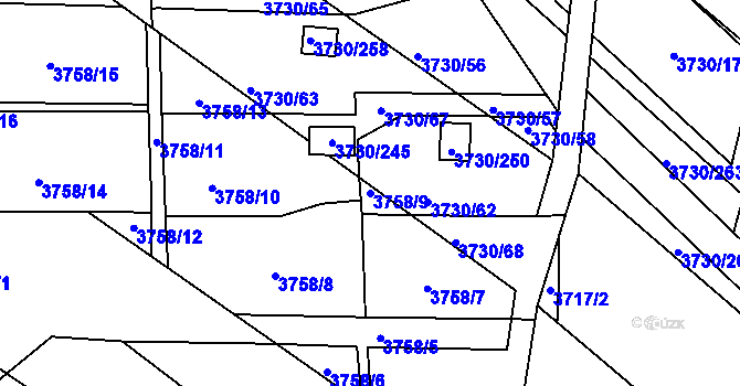 Parcela st. 3758/9 v KÚ Hlučín, Katastrální mapa