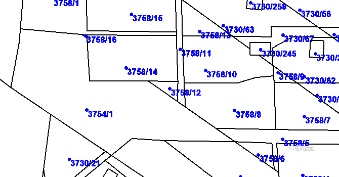 Parcela st. 3758/12 v KÚ Hlučín, Katastrální mapa