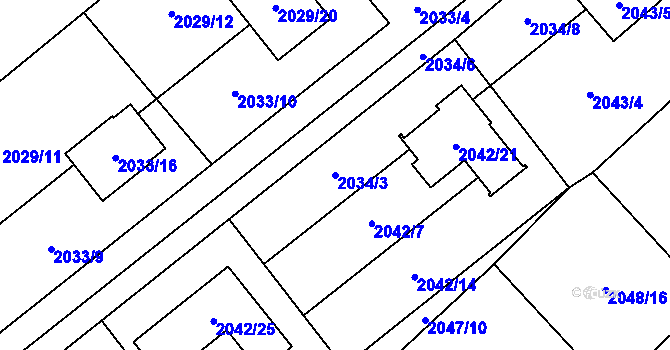 Parcela st. 2034/3 v KÚ Hlučín, Katastrální mapa