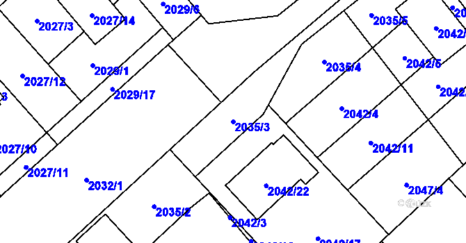 Parcela st. 2035/3 v KÚ Hlučín, Katastrální mapa