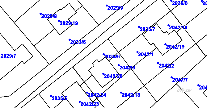 Parcela st. 2035/6 v KÚ Hlučín, Katastrální mapa