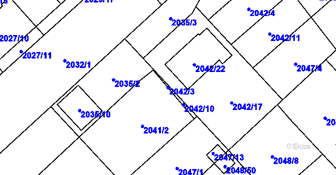 Parcela st. 2042/3 v KÚ Hlučín, Katastrální mapa