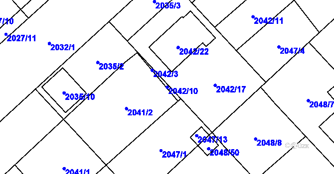 Parcela st. 2042/10 v KÚ Hlučín, Katastrální mapa
