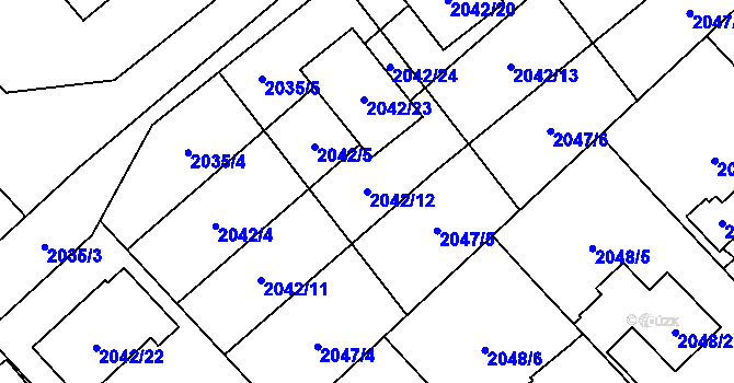 Parcela st. 2042/12 v KÚ Hlučín, Katastrální mapa