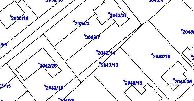 Parcela st. 2042/14 v KÚ Hlučín, Katastrální mapa