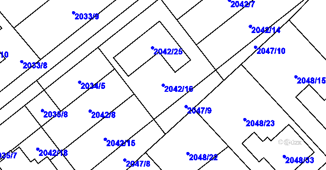 Parcela st. 2042/16 v KÚ Hlučín, Katastrální mapa