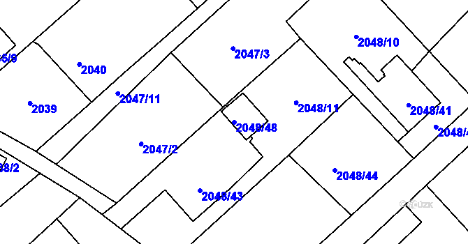 Parcela st. 2048/48 v KÚ Hlučín, Katastrální mapa