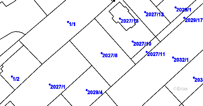 Parcela st. 2027/8 v KÚ Hlučín, Katastrální mapa
