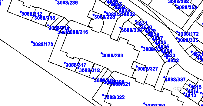 Parcela st. 3088/290 v KÚ Hlučín, Katastrální mapa