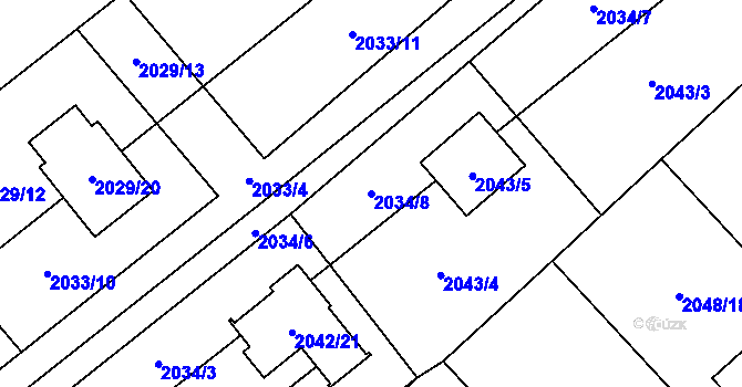 Parcela st. 2034/8 v KÚ Hlučín, Katastrální mapa