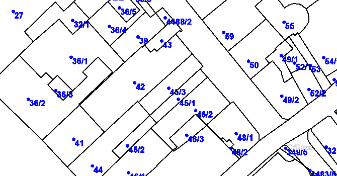 Parcela st. 45/3 v KÚ Hlučín, Katastrální mapa