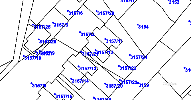 Parcela st. 3157/12 v KÚ Hlučín, Katastrální mapa