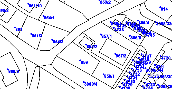 Parcela st. 858/2 v KÚ Hlučín, Katastrální mapa