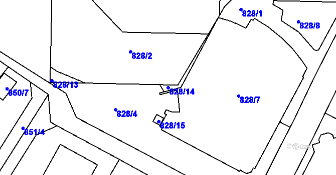 Parcela st. 828/14 v KÚ Hlučín, Katastrální mapa