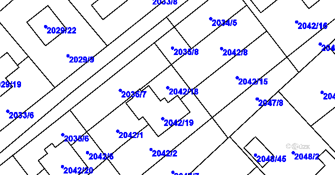 Parcela st. 2042/18 v KÚ Hlučín, Katastrální mapa