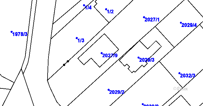 Parcela st. 2027/9 v KÚ Hlučín, Katastrální mapa