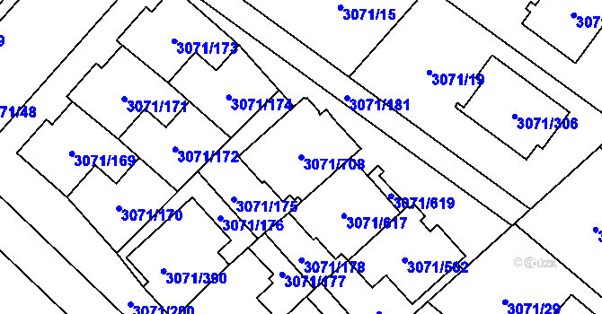 Parcela st. 3071/708 v KÚ Hlučín, Katastrální mapa