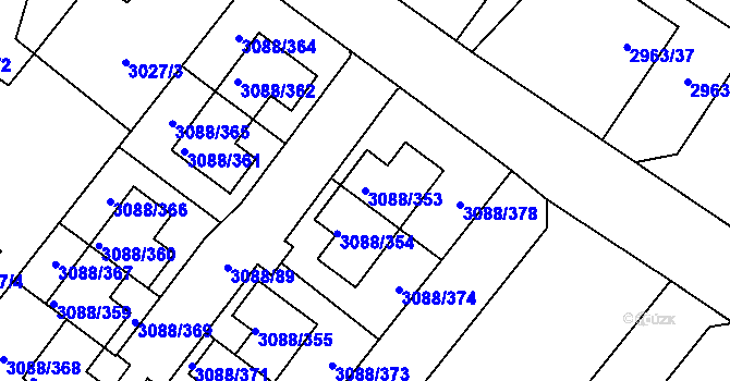 Parcela st. 3088/353 v KÚ Hlučín, Katastrální mapa