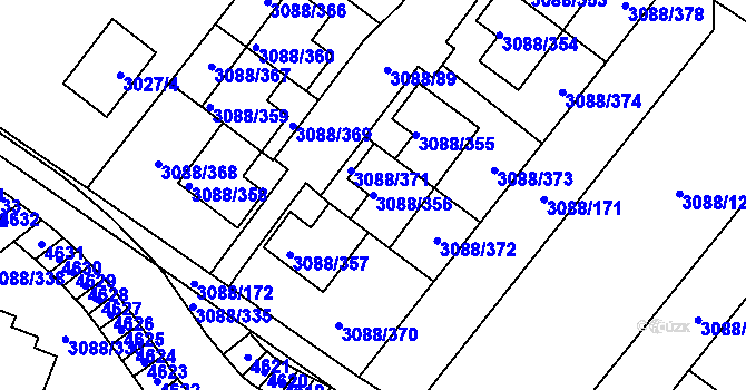 Parcela st. 3088/356 v KÚ Hlučín, Katastrální mapa