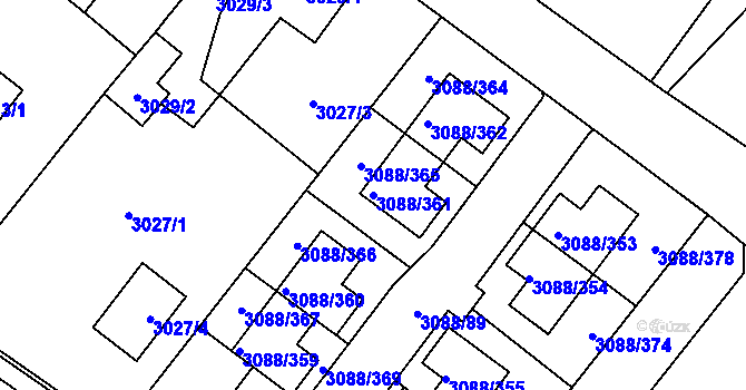 Parcela st. 3088/361 v KÚ Hlučín, Katastrální mapa