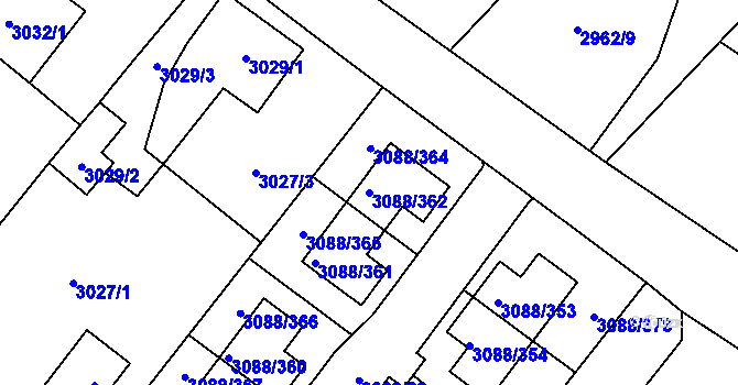 Parcela st. 3088/362 v KÚ Hlučín, Katastrální mapa
