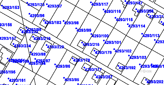 Parcela st. 4293/216 v KÚ Hlučín, Katastrální mapa