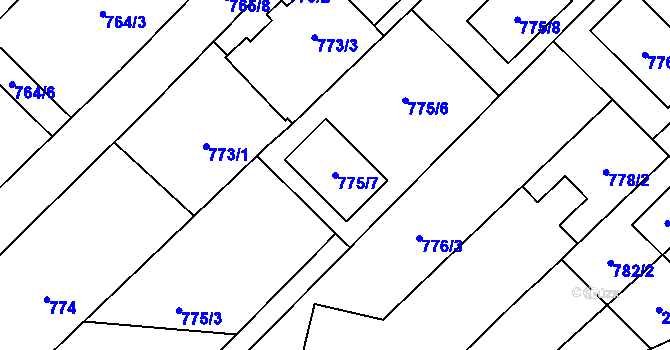 Parcela st. 775/7 v KÚ Hlučín, Katastrální mapa