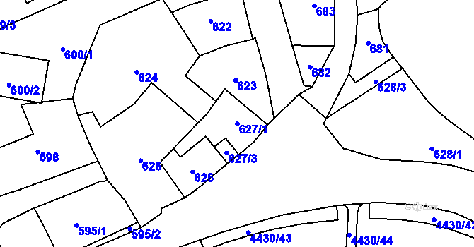 Parcela st. 627/1 v KÚ Hlučín, Katastrální mapa