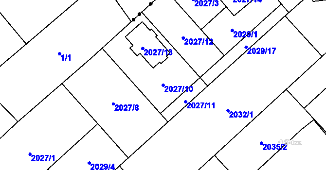 Parcela st. 2027/10 v KÚ Hlučín, Katastrální mapa