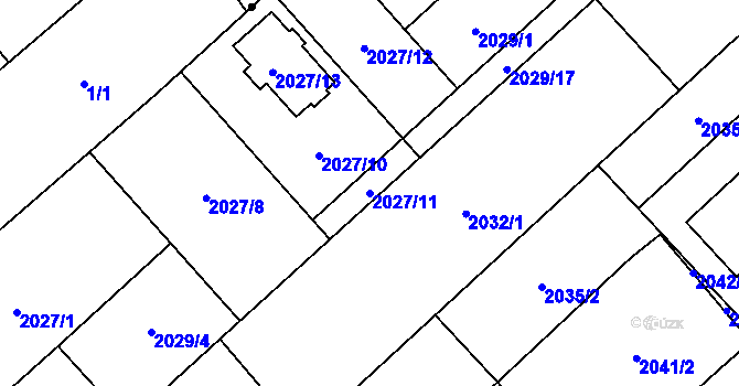 Parcela st. 2027/11 v KÚ Hlučín, Katastrální mapa