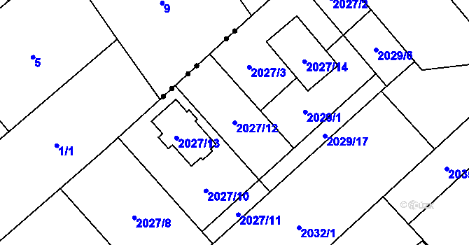 Parcela st. 2027/12 v KÚ Hlučín, Katastrální mapa