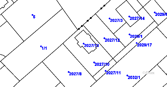 Parcela st. 2027/13 v KÚ Hlučín, Katastrální mapa