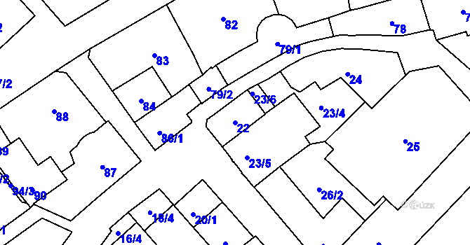 Parcela st. 22 v KÚ Hlučín, Katastrální mapa