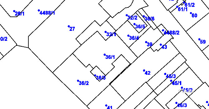 Parcela st. 36/1 v KÚ Hlučín, Katastrální mapa