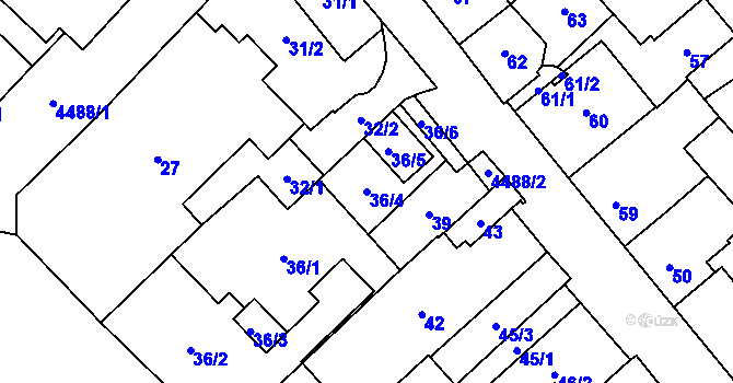 Parcela st. 36/4 v KÚ Hlučín, Katastrální mapa