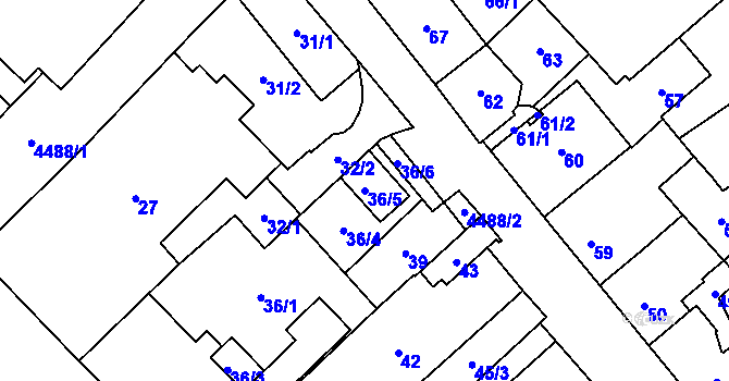 Parcela st. 36/5 v KÚ Hlučín, Katastrální mapa