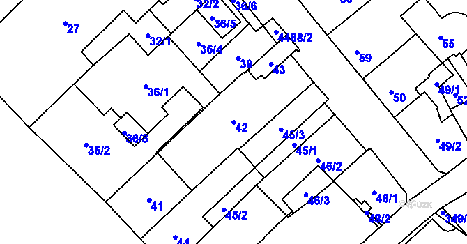 Parcela st. 42 v KÚ Hlučín, Katastrální mapa