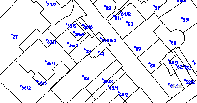 Parcela st. 43 v KÚ Hlučín, Katastrální mapa