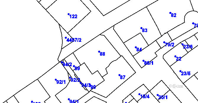 Parcela st. 88 v KÚ Hlučín, Katastrální mapa