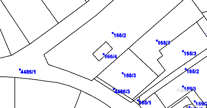 Parcela st. 166/4 v KÚ Hlučín, Katastrální mapa