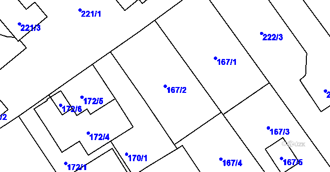 Parcela st. 167/2 v KÚ Hlučín, Katastrální mapa
