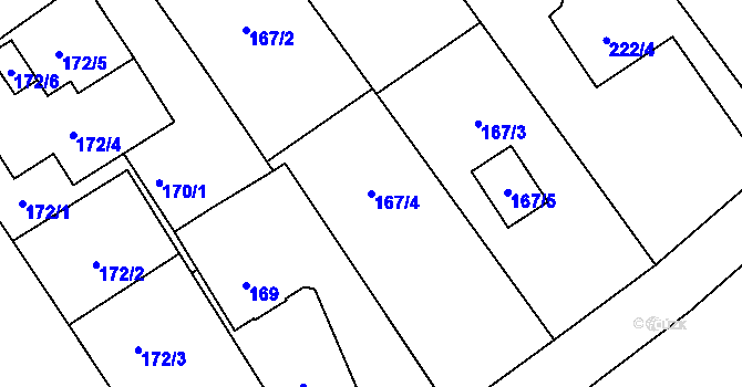 Parcela st. 167/4 v KÚ Hlučín, Katastrální mapa