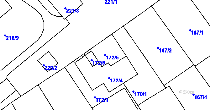 Parcela st. 172/5 v KÚ Hlučín, Katastrální mapa