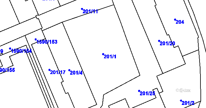 Parcela st. 201/1 v KÚ Hlučín, Katastrální mapa