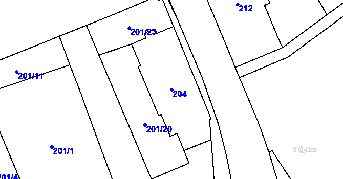 Parcela st. 204 v KÚ Hlučín, Katastrální mapa