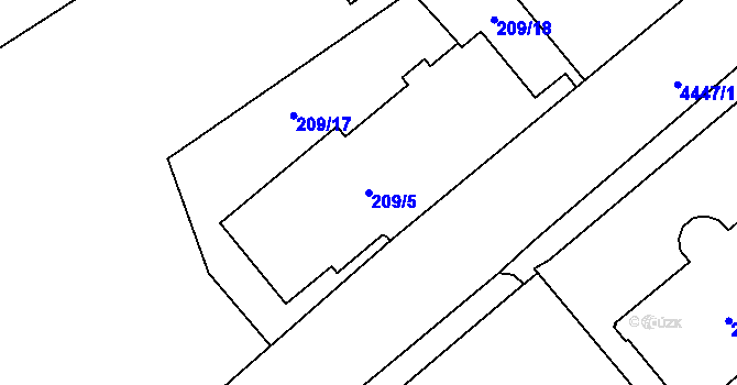 Parcela st. 209/5 v KÚ Hlučín, Katastrální mapa