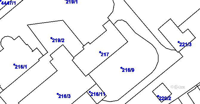 Parcela st. 217 v KÚ Hlučín, Katastrální mapa